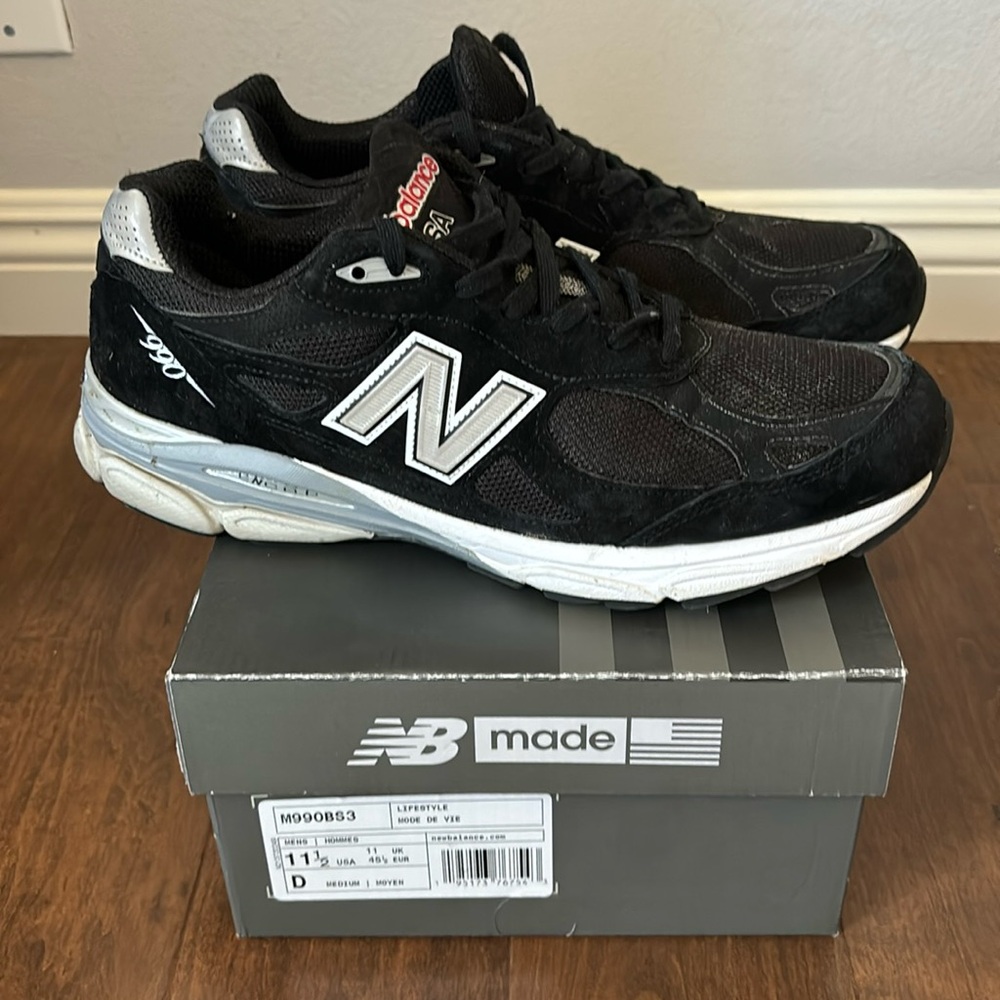 New Balance 990v3 Made in USA Black Grey Sneakers M990BS3 Men's Size 11.5 D